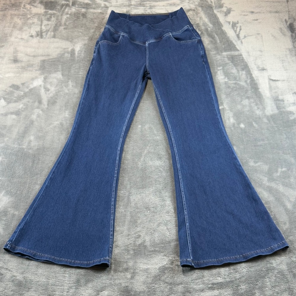 Halara Crossover Waist Flare Jeans Dark Wash Blue Bell Bottom Pull On Small